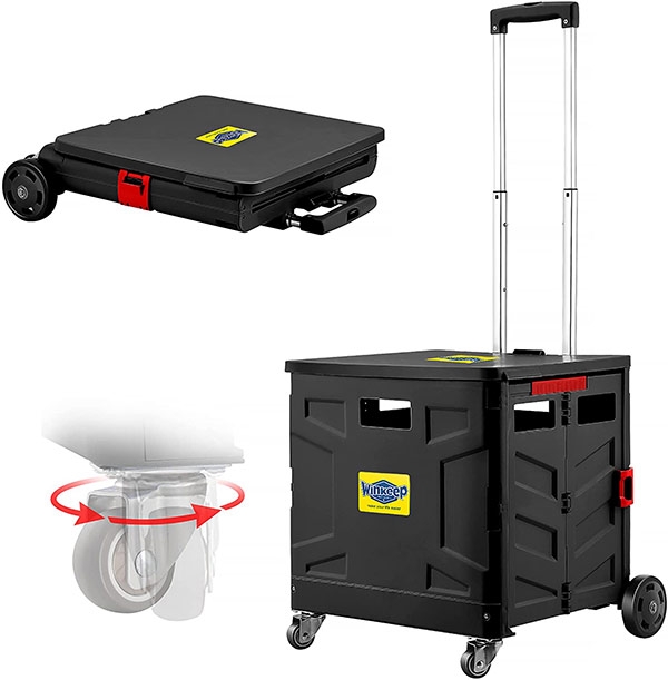 Foldable Utility Cart, 4 Wheeled Rolling Crate with Brake System Heavy Duty Shopping Cart with 360° Rolling Swivel Wheels 295 lbs Capacity Handcart for Shopping Luggage Tools Office
